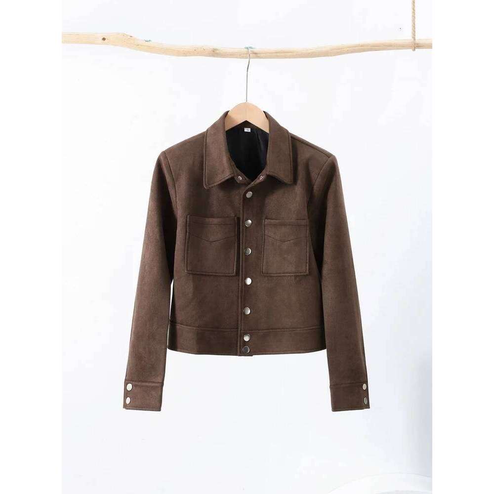 Retro Brown Suede Women's Jackets Lapel Long Sleeve Single Breasted Female Coat 2025 Spring Street Fashion Lady Outerwears