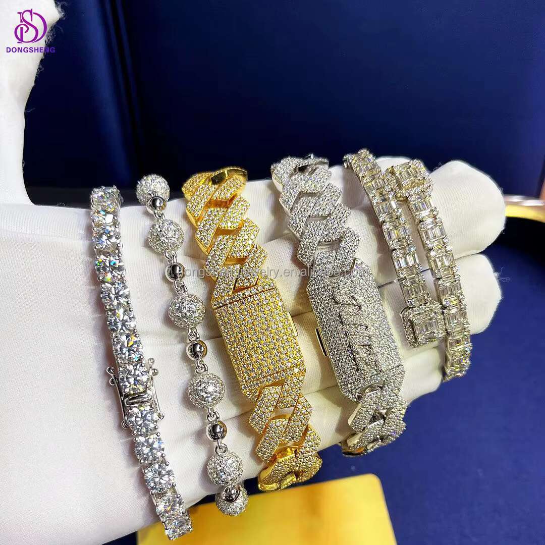Custom Fashion Necklace 925 Sterling Silver 15mm Hip Hop Jewelry Ice Out VVS Moissanite Diamond Cuban Link Bracelet