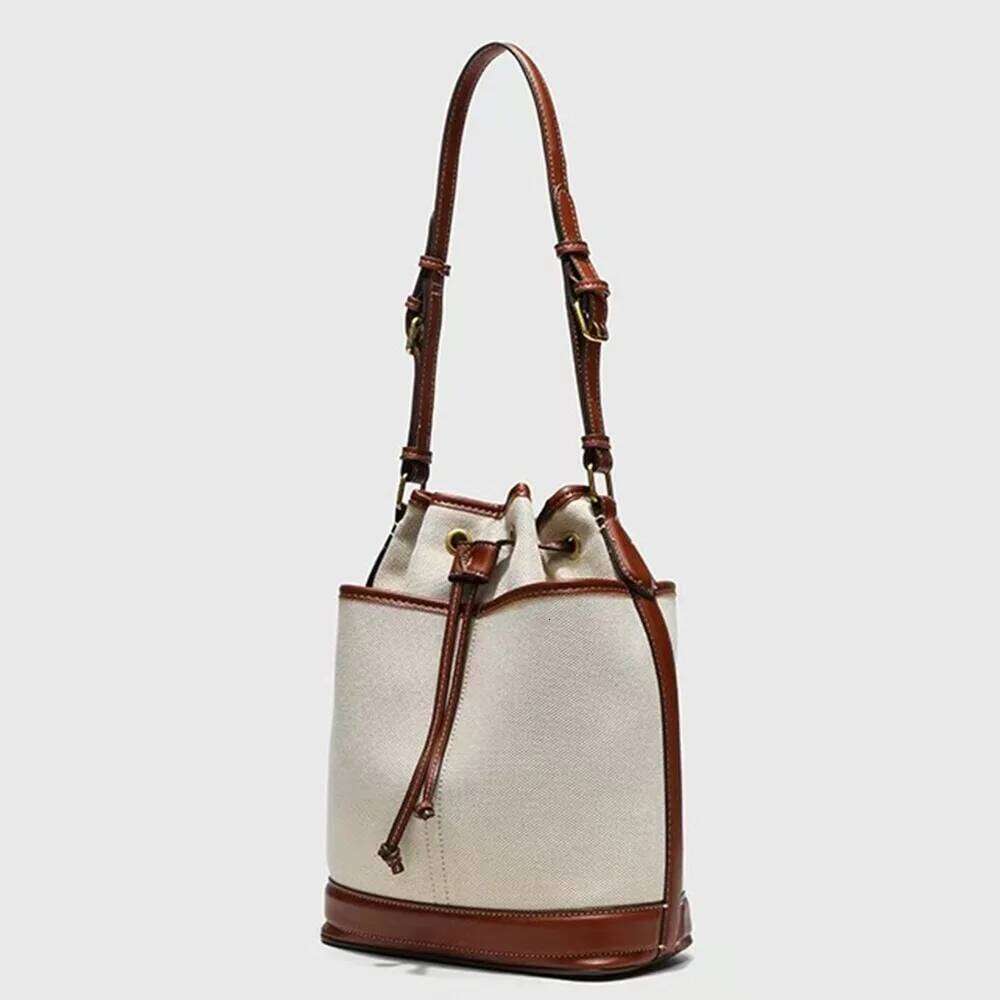 Women's Bags Designer Fashion Canvas Bucket Bag Designer Drawstring Handbags PU Patchwork Shoulder Crossbody Bags For Women New Purses