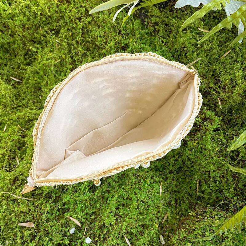 Women's Bags Designer Bohemian Conch Shell Straw Summer Pearls Beach Bags For Women Handbags And Purses Travel Hollow Woven Shoulder Bag Clutch