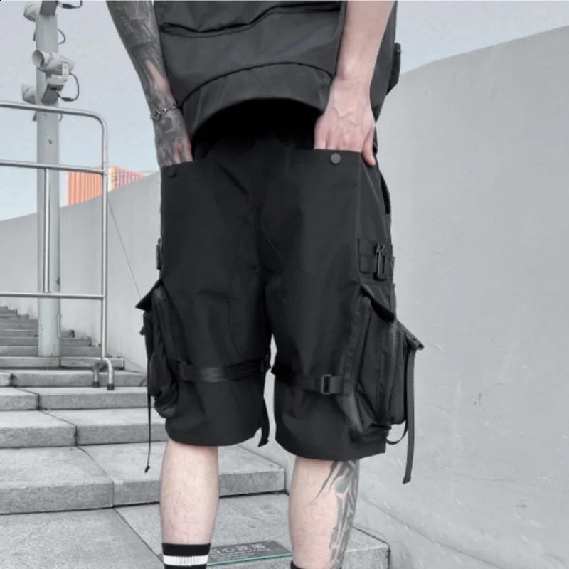 HKSH Summer Functional Shorts Mens Tactical Dark Loose Techwear Straight Knee Length Pants Multi Pocket s HK0665 250517