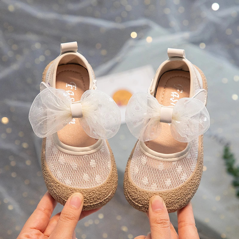 Girls Mesh Childrens Fashion Versatile Breathable Mary Jane Mesh Bow Summer and Spring Kids Princess Shallow Flats 250527