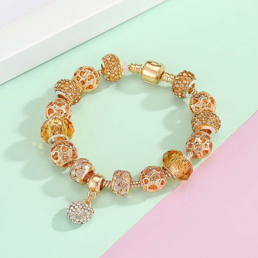 DIY Alloy Large Hole Bead Full Dia Heart-shaped Gold Shell Bracelet Jewelry