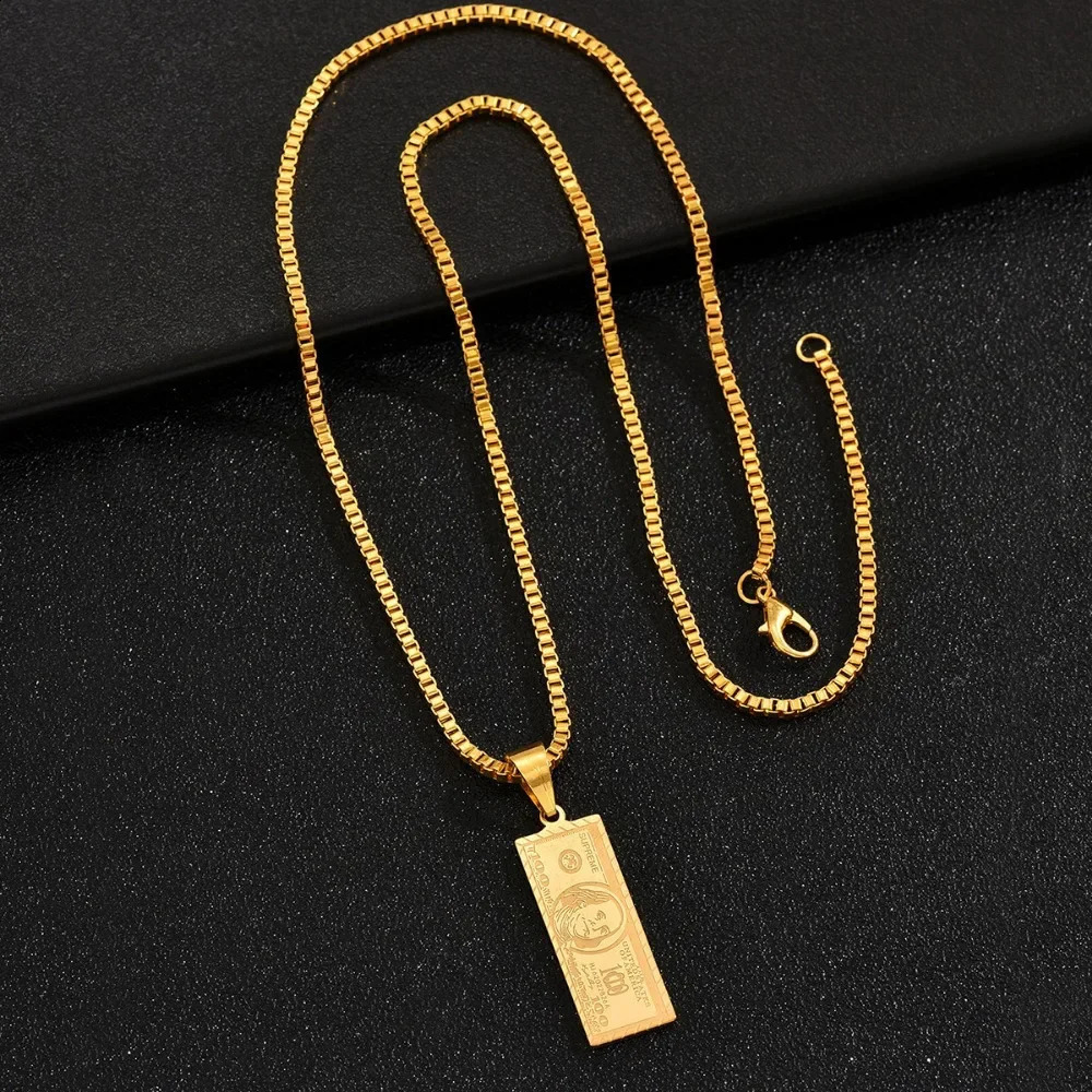 Versatile European and American Hiphop Accessories Party Personality Tycoon Small Banknote Retro Simple Pendant Mens Necklace 250519