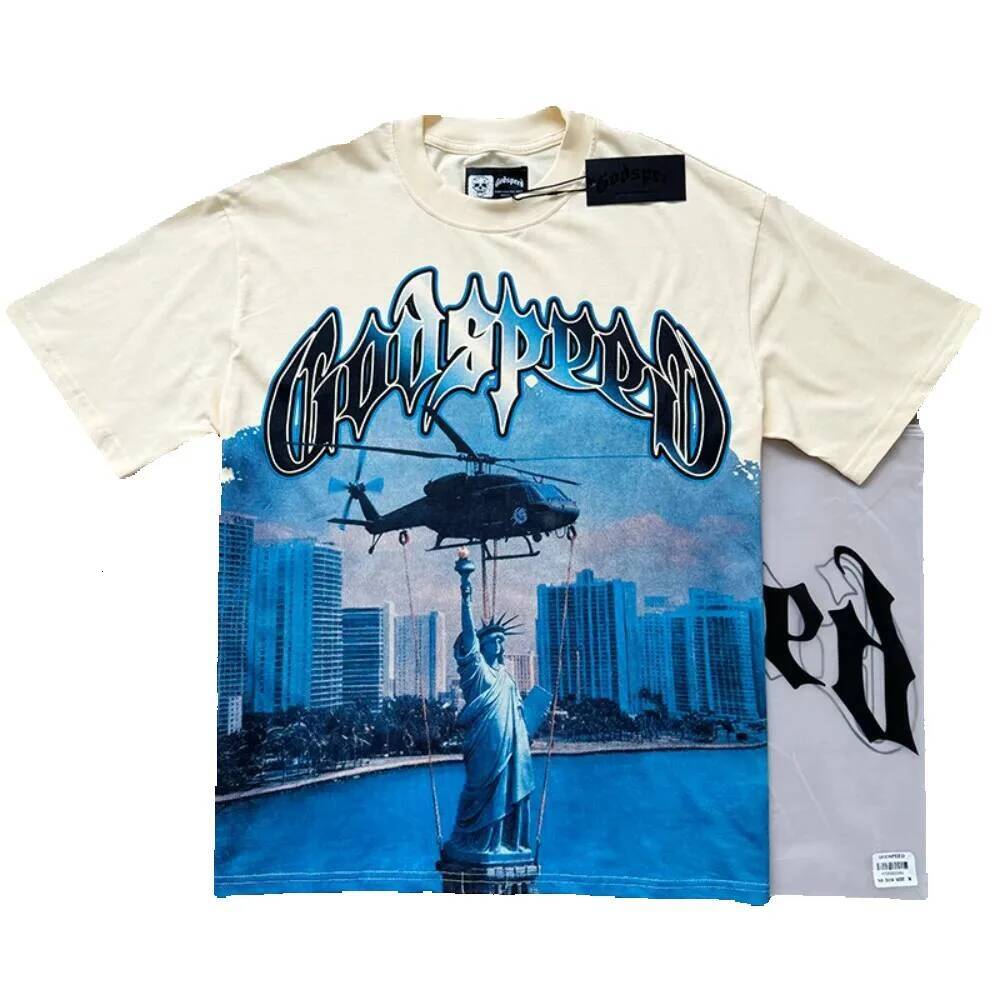 Summer Novelty, Godspeed American Fashion Street Rock Retro T-shirts, Short Sleeve T-shirts for Men and Women, Purple Skull Print GOD SPEED T-shirt
