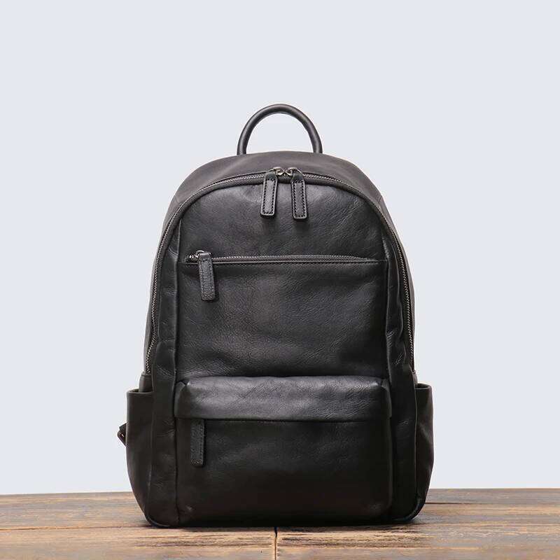 LEATHFOCUS Retro Genuine Leather Men's Handmade Classic Schoolbag Women's Sports Storage Bag Leisure Backpack