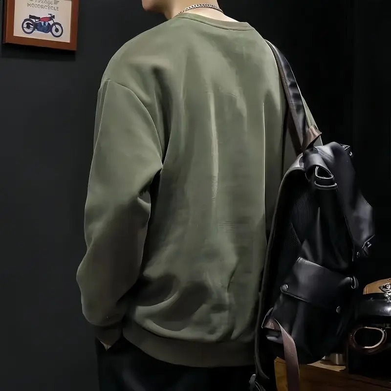 Japanese Style Trend Autumn Cargo Sweatshirts Men Solid O-Neck Zipper Multiple Pockets High Street Long Sleeve Loose Hoodies 250527