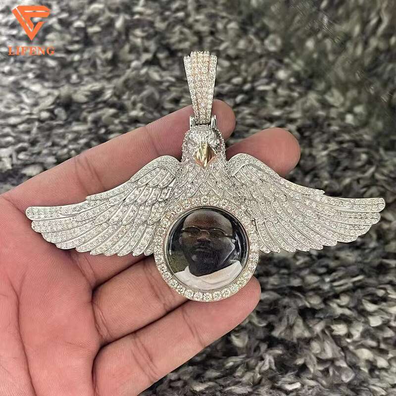 Hip Hop Style Custom Iced Memory Picture VVS Moissanite 925 Silver Photo Pendant Custom Plated Charms Necklace for Men