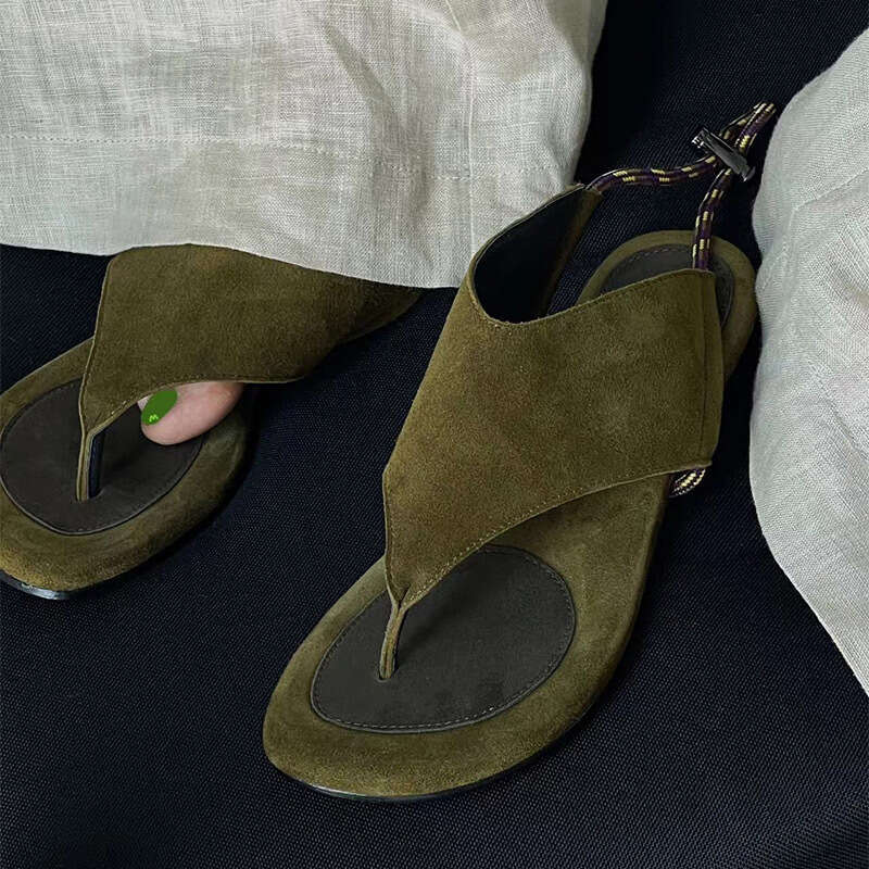 Genuine Leather French Niche Design Flat Toe Clip-On for Women Outdoor Wear 2025 Summer New Sandals