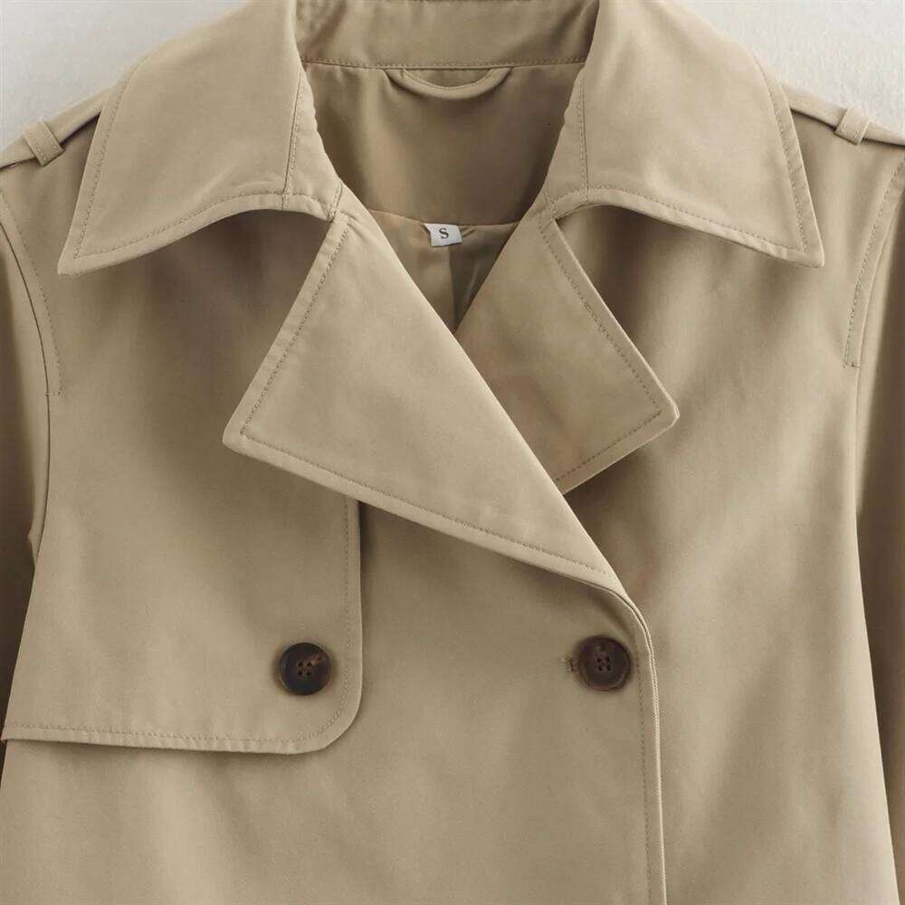 TRAF Autumn New Product Women's Fashion Double breasted Casual Imitation Windbreaker Short Jacket Top