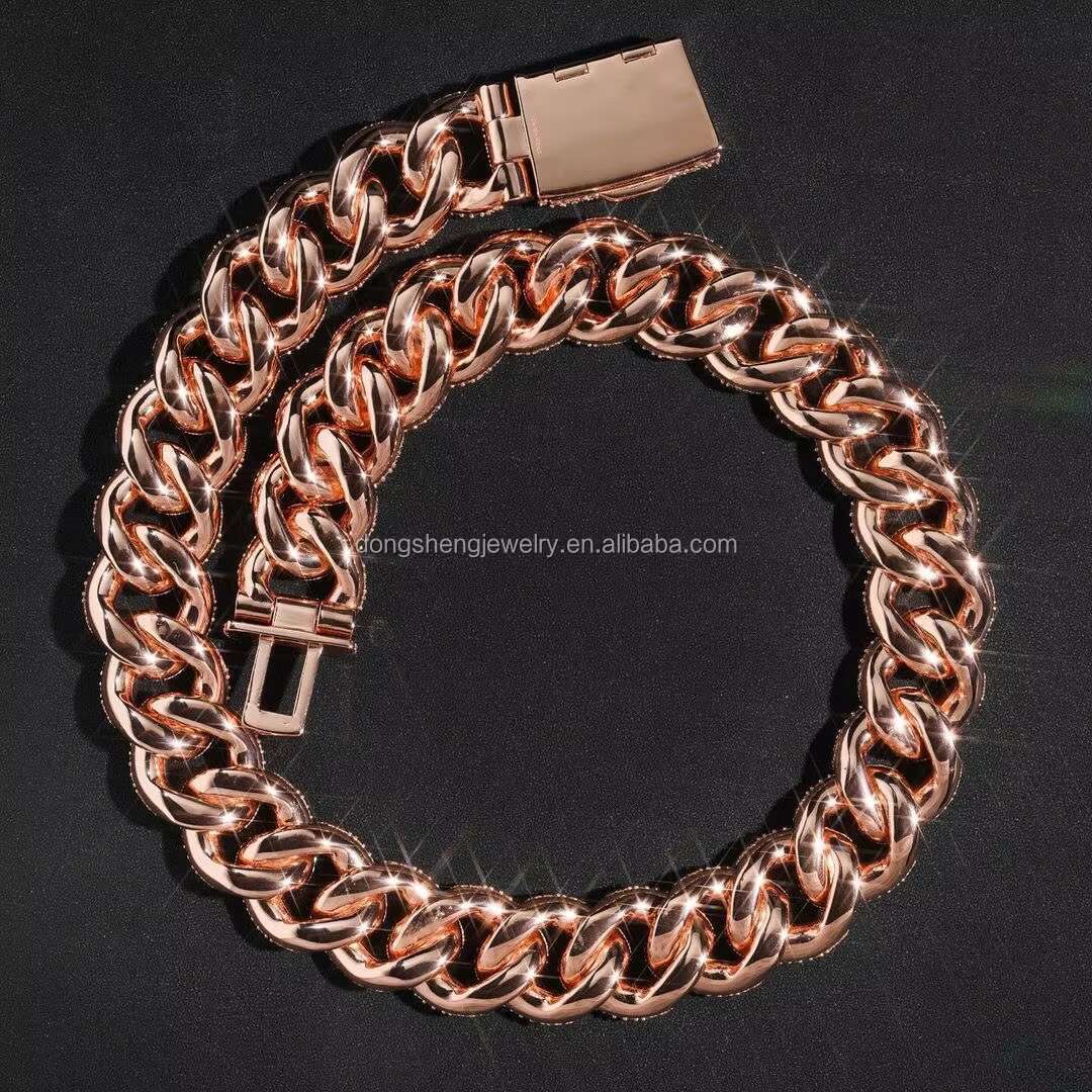 Heavy Solid 925 Sterling Silver 22mm Mens Vvs1 Round White Moissanite Diamonds Studded Cuban Link Chain