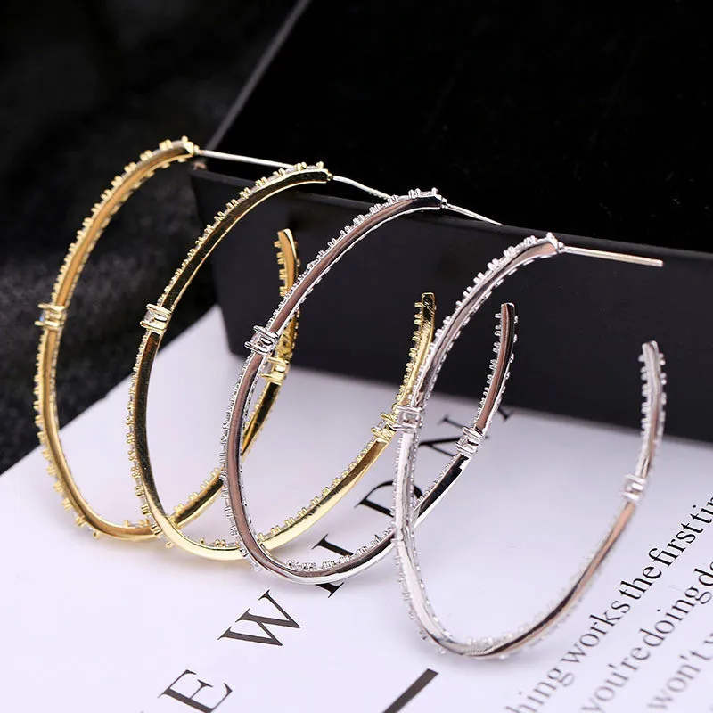 Vecalon 925 Silver Large Hoop Earrings Gold/Silver Color For Women Big Circle Earrings 925 Sterling Silver Wedding Jewelry Party Accessories