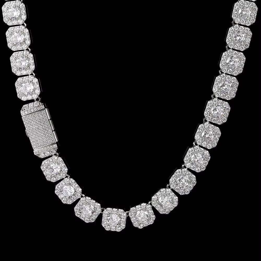 10/12mm Hip Hop Style Fine Jewelry Clustered Tennis Chain Necklace with Moissanite 925 Sterling Silver Tennis Chain for Gifts