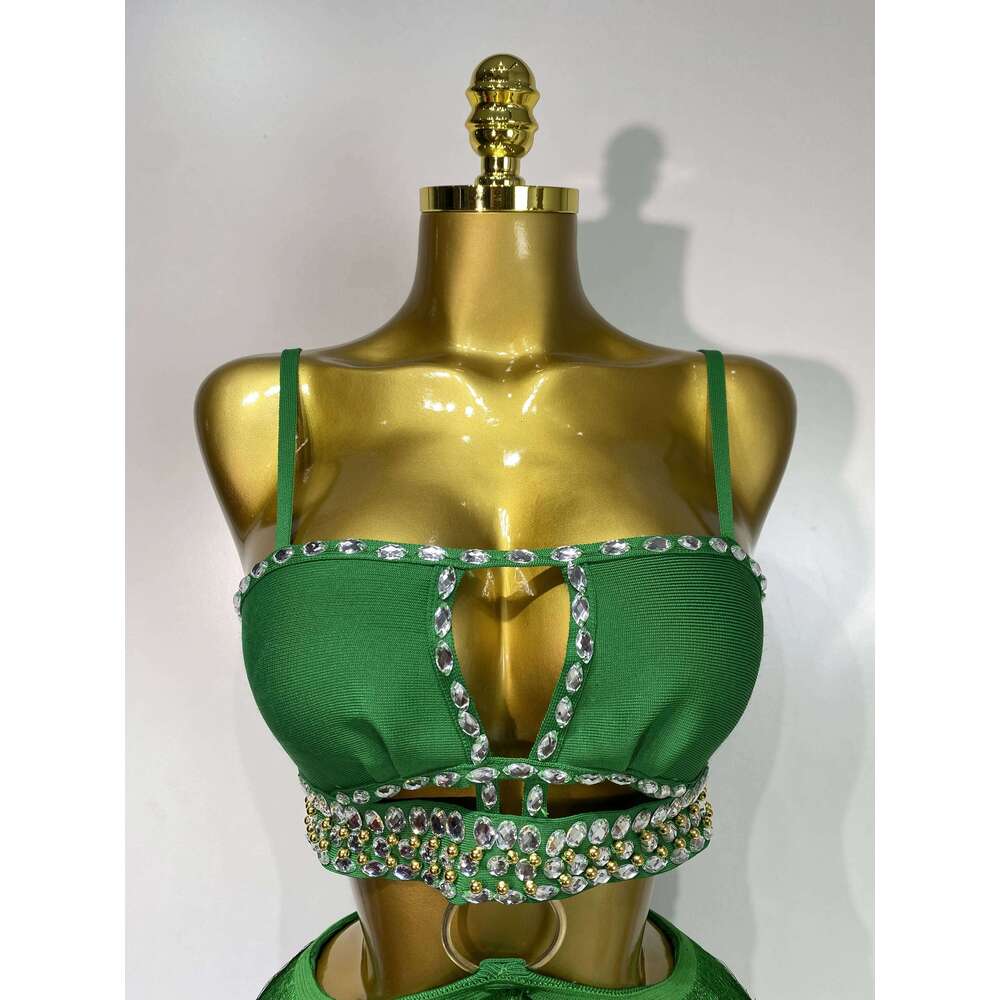 Sexy Sling Backless Women Green Bodycon Bandage Dress 2025 Celebrity Elegant Evening Club Birthday Party Dresses