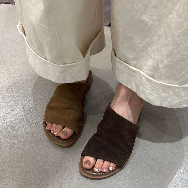 Sheepskin Version ~ Niche Lazy Flat Slippers for Women Outdoor 2025 Summer New Open-Toe Sandals