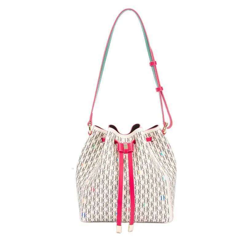 Letter Print Drawstring Opening Classic Shoulder Fashion Printed Bucket Women's Vintage Crossbody Bag