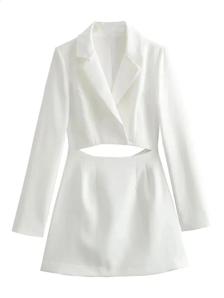 TRAF Womens Long Sleeve Hollow Out Suit Fashion Lapel Dress Split Mini Dress Retro Elegant Casual Blazer 250517