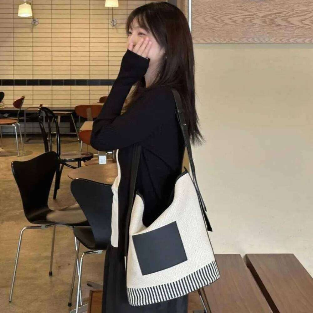 Women's Bags Designer Striped Canvas Bucket Patchwork Crossbody For Women New Commute Large Shopper Tote Bags Designer Shoulder Bag Chic