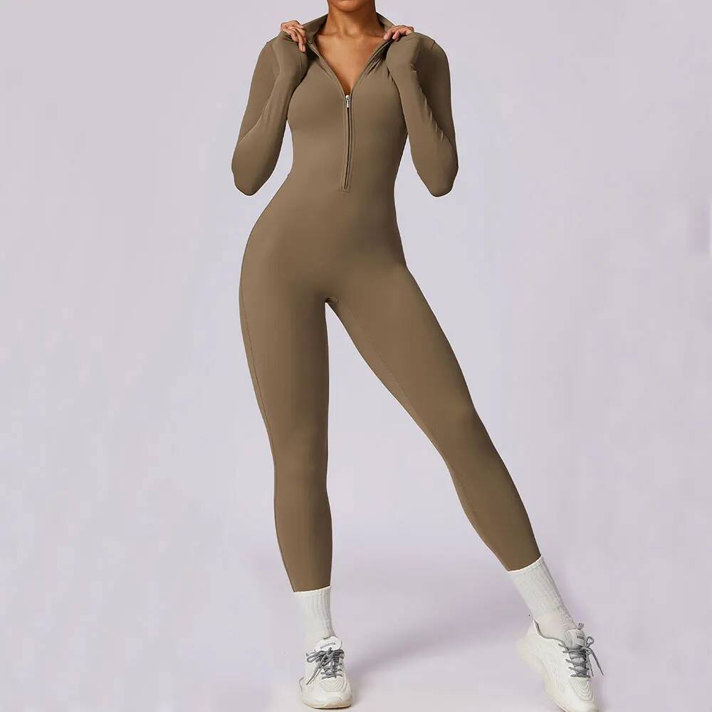 Yoga Jumpsuit Sleeved Zipper Training Rompers Sportswear Gym Fiess Workout Clothes Running Sports Long Pants Bodysuits