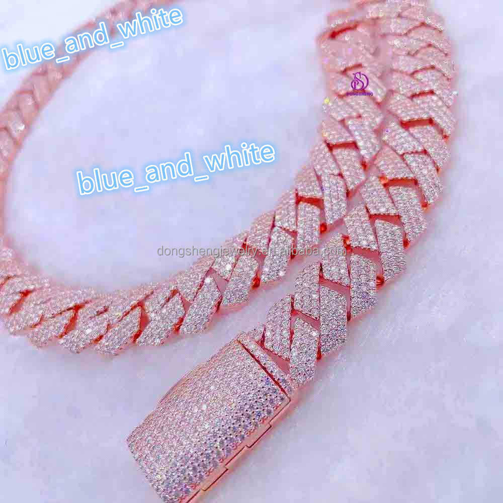 Hip Hop Jewelry Necklace Iced Out Diamond VVS Moissanite Cuban Link Chain Rose Gold Miami Silver 18mm 20mm Customize 925 Silver