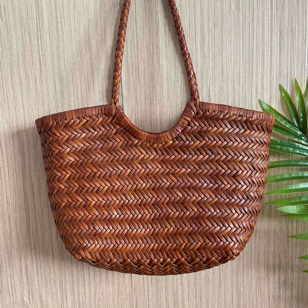 Tote Bag Dragon Handmade Top Layer Cowhide Woven French Underarm Ins Niche Basket Bucket Bag Shoulder Bag Braided Handbag