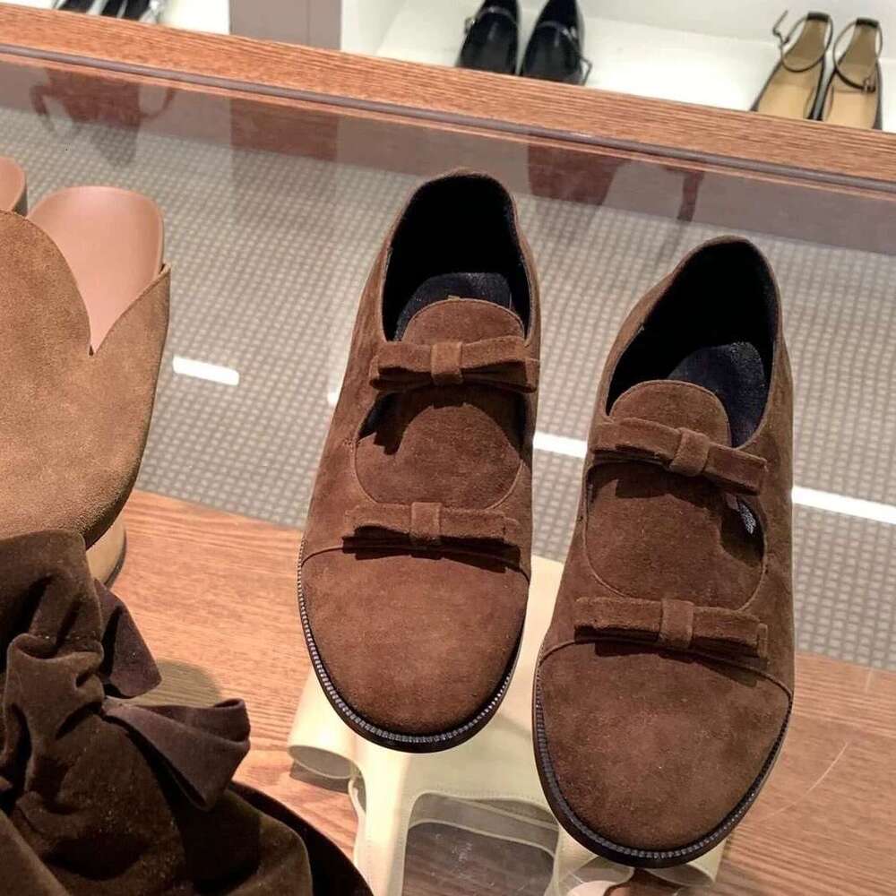 Genuine Korean Style Niche Design Double Strap Bowknot Deep Mouth Loafers Women's Small Leather Autumn Winter New Versatile Single Shoes