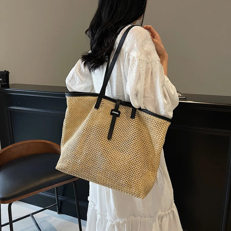 Fashion woven bag vacation style underarm large capacity womens single shoulder casual tote bun mother bag 250528