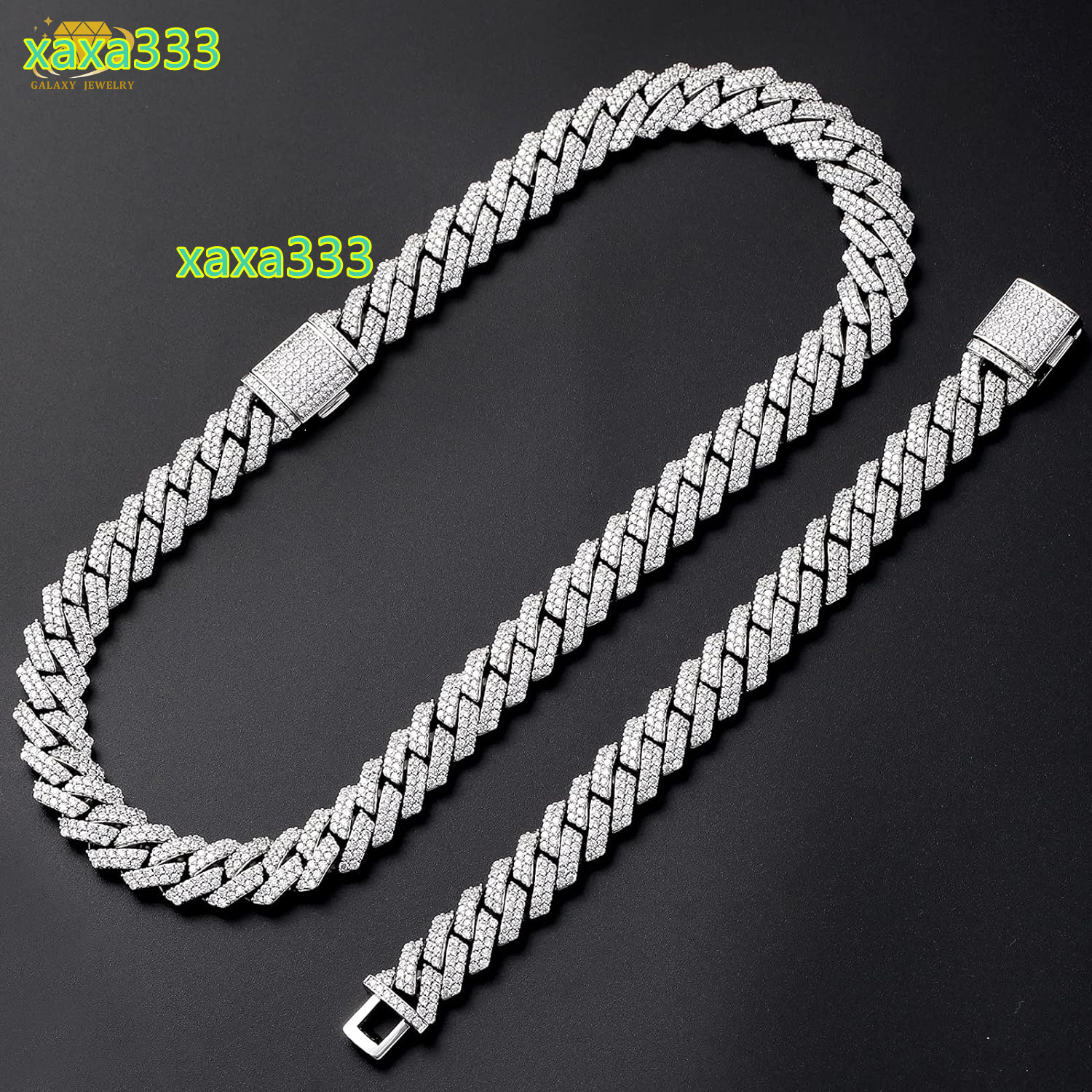 Cuban Chain Bracelet Iced Out 2 Rows Moissanite Diamond Hip Hop 925 Sterling Silver 15mm 18mm 20mm Cuban Link Chain Necklace