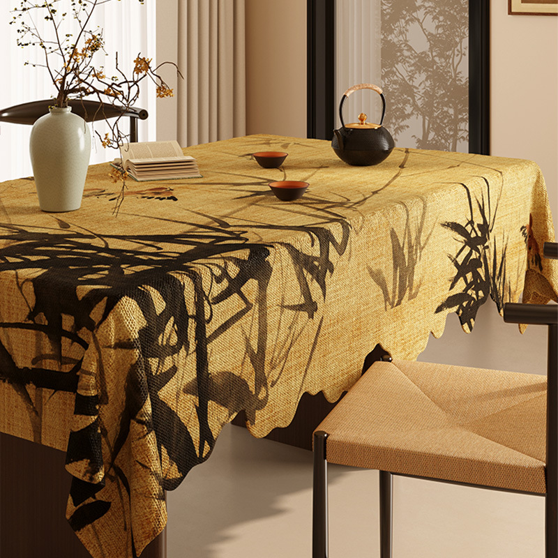 A631 Chinese Style Rectangular Tablecloth - Waterproof & Oilproof with Luxury High-Quality Finish for Living Room & Restaurant