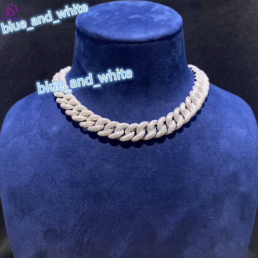 Dongsheng Hip Hop Jewelry 925 Silver Diamond Necklace 15mm 16mm 18mm Ice Out Vvs Moissanite Cuban Chain for Mens