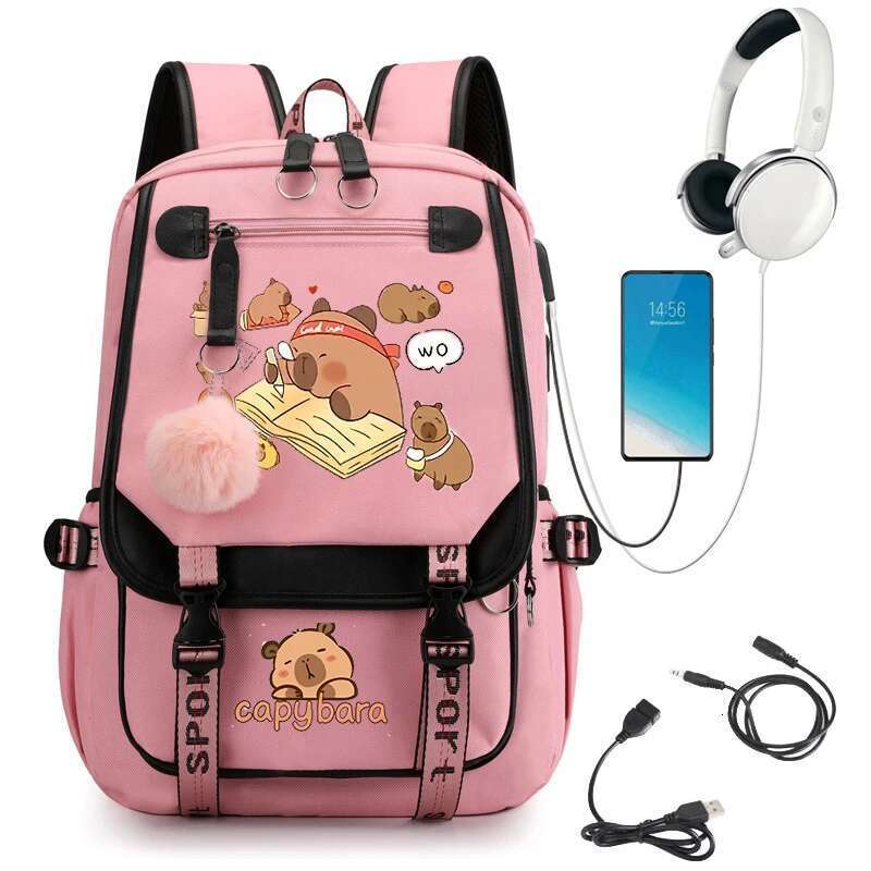 New Fashion High Capacity Waterproof College Backpack Trendy Girls Laptop School Bags Cute Capybara Anime Girl Travel Book Bag