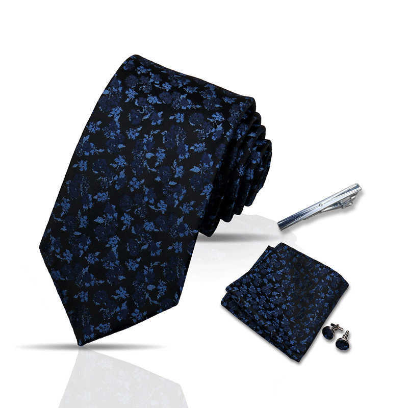 Mens Tie Set Silk Silver Paisley Floral Necktie and Pocket Square Cufflinks Tie Clip Classic Formal Ties for Men Wedding Party X250407