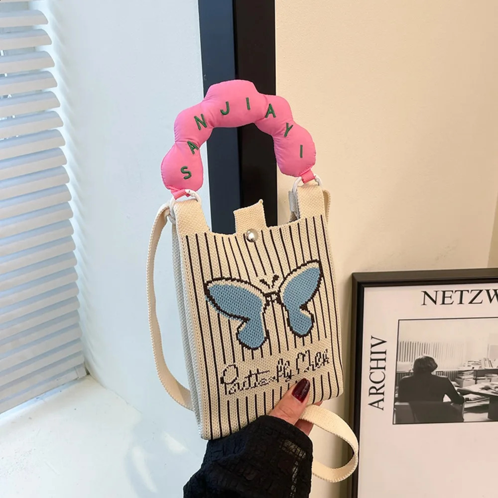 Mini Shoulder Bag Cute Cartoon Mobile Phone Bag Student Messenger Bag Knitted Handbag Key Holder Lipsticks Pouch 250523
