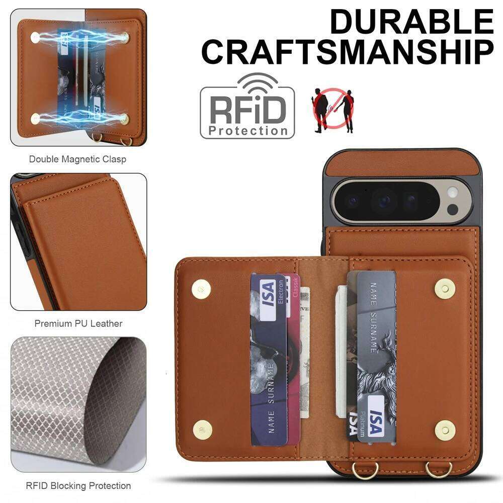 Crossbody Leather Wallet For Google Pixel 9Pro XL 9A 8A 6A 8Pro 8 9 Cover Kickstand Phone Case Card Cash Holder Strap