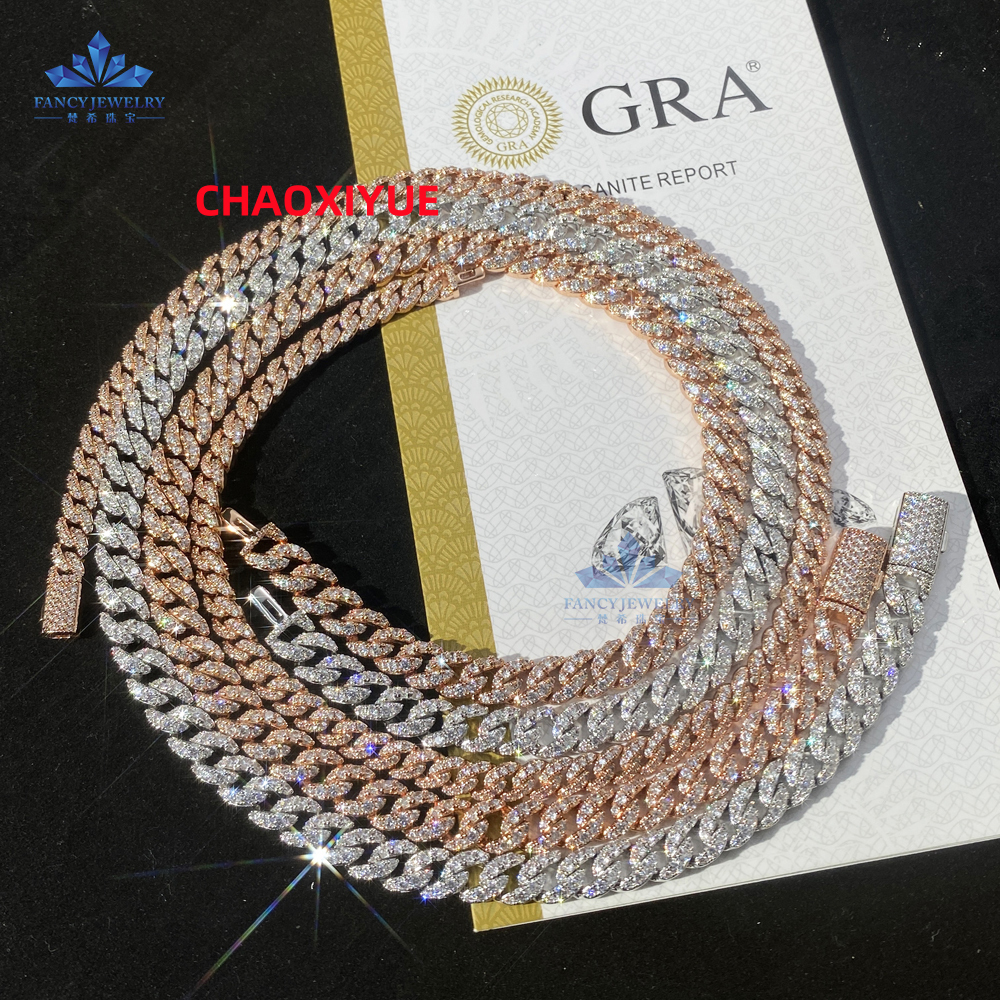Sterling Silver 925 6mm 8mm Cuban Moissanite Jewelry Miami Cuban Link Chain Gold Rhodium Plated Hip-hop Style
