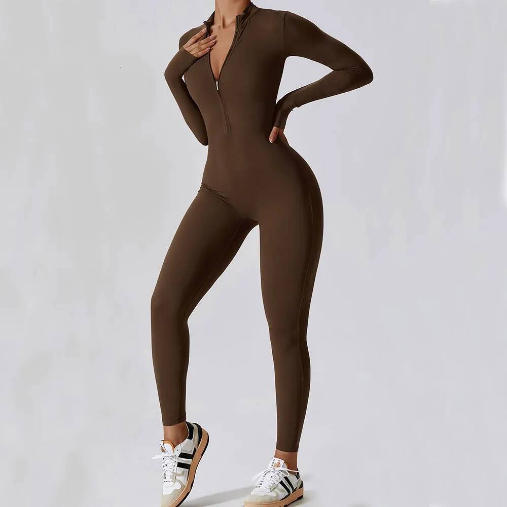 Yoga Jumpsuit Sleeved Zipper Training Rompers Sportswear Gym Fiess Workout Clothes Running Sports Long Pants Bodysuits
