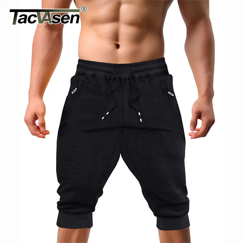 TACVASEN Casual Shorts 3/4 Jogger Pants Mens Breathable Below Knee Outdoor Sports Gym Fitness Shorts with Zipper Pockets 250517