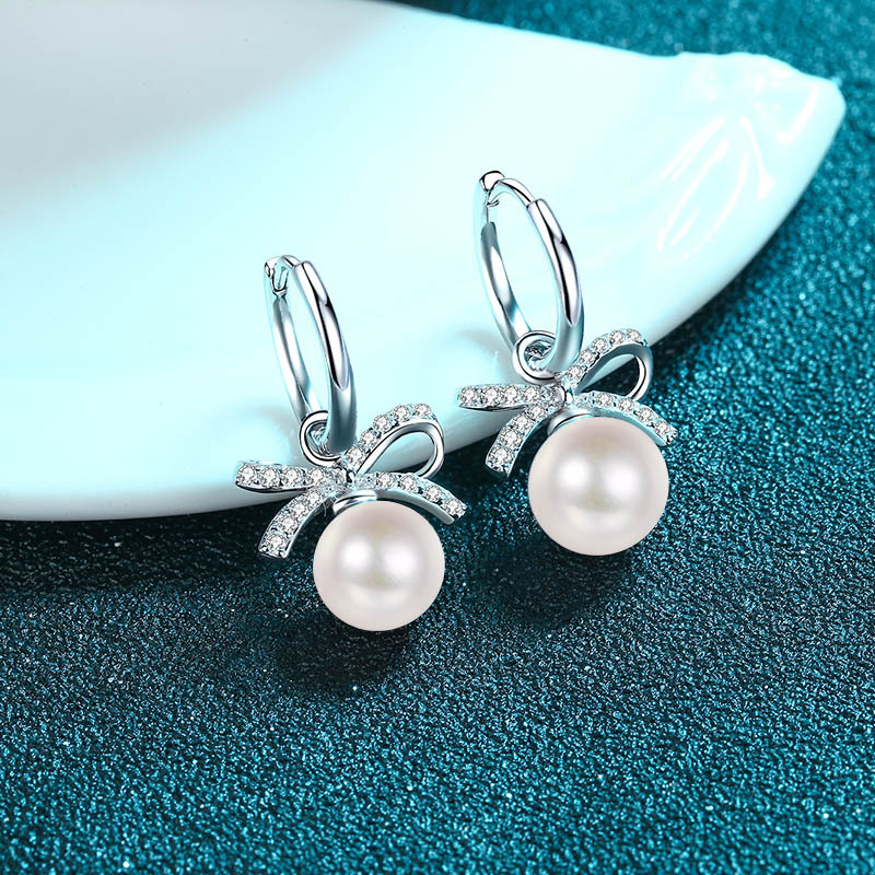925 Sterling Silver Drop Earrings for Women, Flawless Freshwater Pearl Moissanite Earrings, Minimalist Fashion Chic, High-End Jewelry, Direct Source