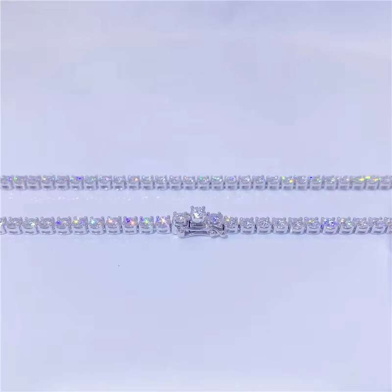 3mm Width Moissanite Diamond Chain Sterling Silver Iced Out Moissanite Hip Hop Necklace Tennis Chain