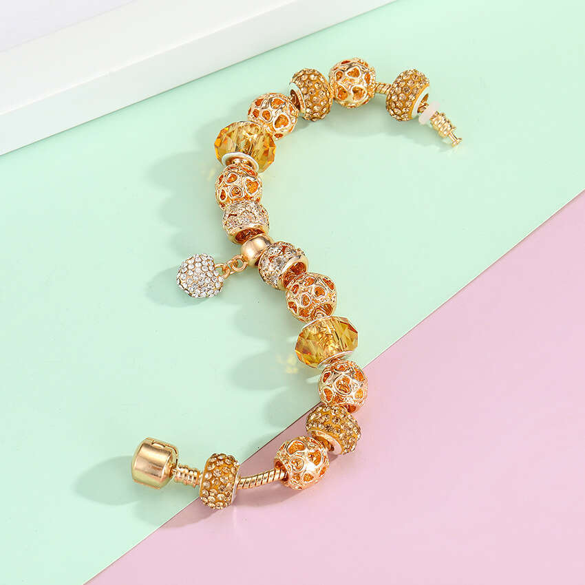 DIY Alloy Large Hole Bead Full Dia Heart-shaped Gold Shell Bracelet Jewelry