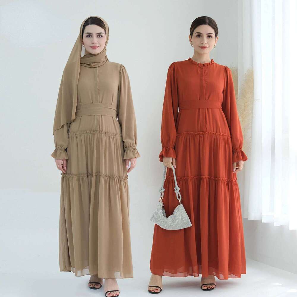 2024 New Solid Color Long Dress Muslim Women Modest Dresses Islam Clothing Elegant Ladies Party Abaya