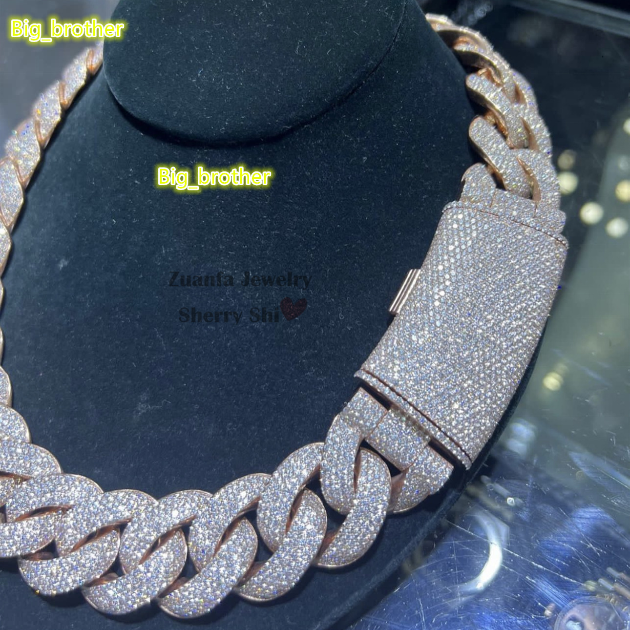 Zuanfa Jewelry Hip Hop Iced Out Miami Cuban Link 25MM Thick Solid 925 Silver VVS Moissanite Cuban Chain