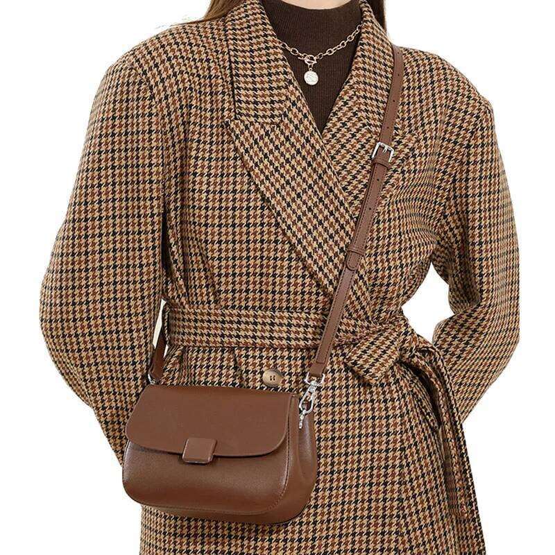 New Lady Vintage Split Leather Messenger For Women Simple Crossbody Shoulder Handbag Girls Daily Using Commuter Small Square Bag