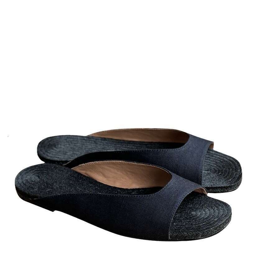 Genuine Leather Straw Woven Linen Flat Sandals for Women, Summer New Fashion Vacation Beach Slippers