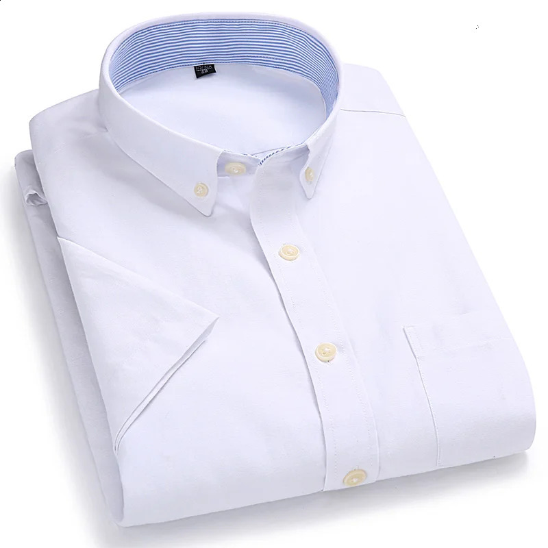 Mens Oxford Short Sleeve Summer Casual Shirts Standard-fit Button-down Solid Shirt Classic Single Pocket Comfortable Shirt 250527