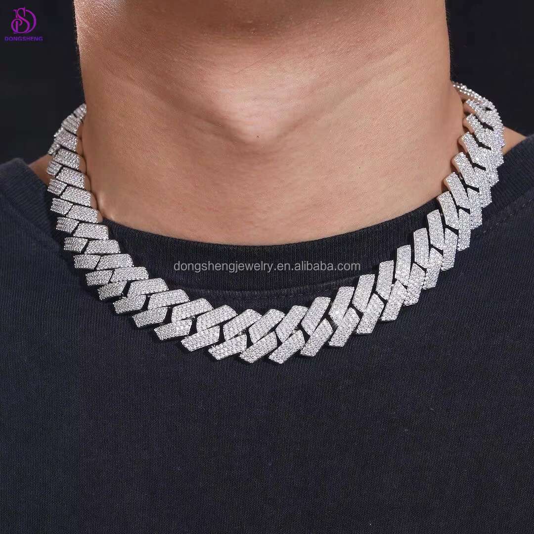 Pass Diamond Tester 925 Silver Fashion Jewelry Hip Hop Necklaces 14/15/16mm 3Rows VVS Moissanite Diamond Cuban Link Chain