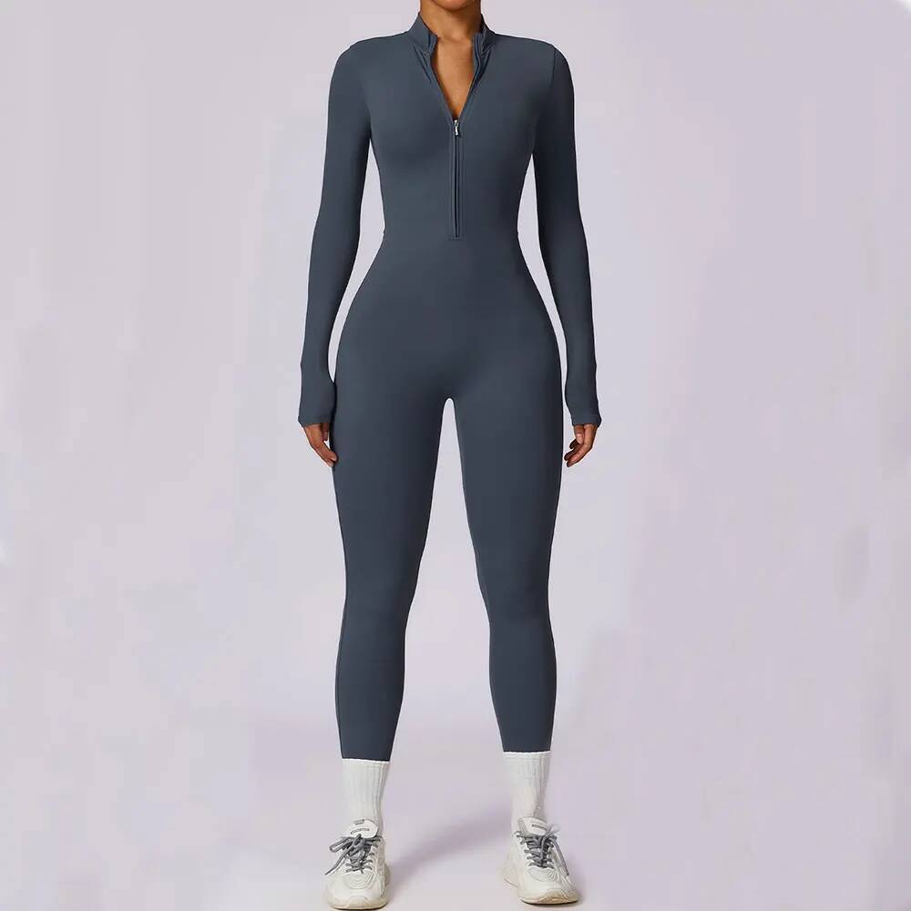 Yoga Jumpsuit Sleeved Zipper Training Rompers Sportswear Gym Fiess Workout Clothes Running Sports Long Pants Bodysuits