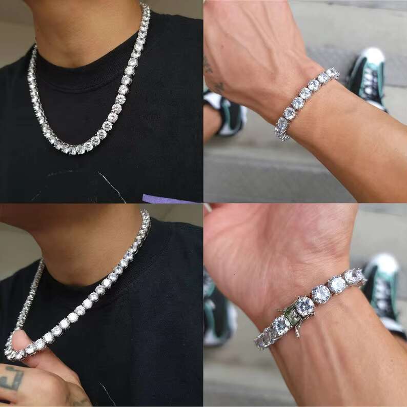Big Diamond Hip Hop Jewelry D Color VVS Moissanite Tennis Link Chain Sterling Silver 925 Fine Jewelry Necklace