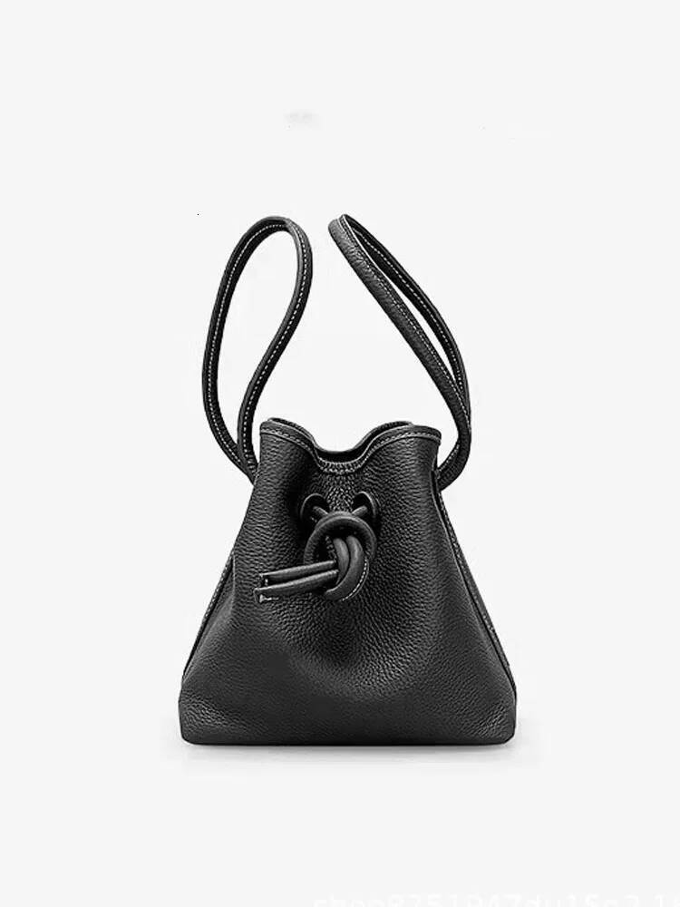 Ladies Small Casual Tote Bucket Bag Drawstring Designer Retro Crossbody Bags Women Cow Genuine Leather Single Shoulder Handbag