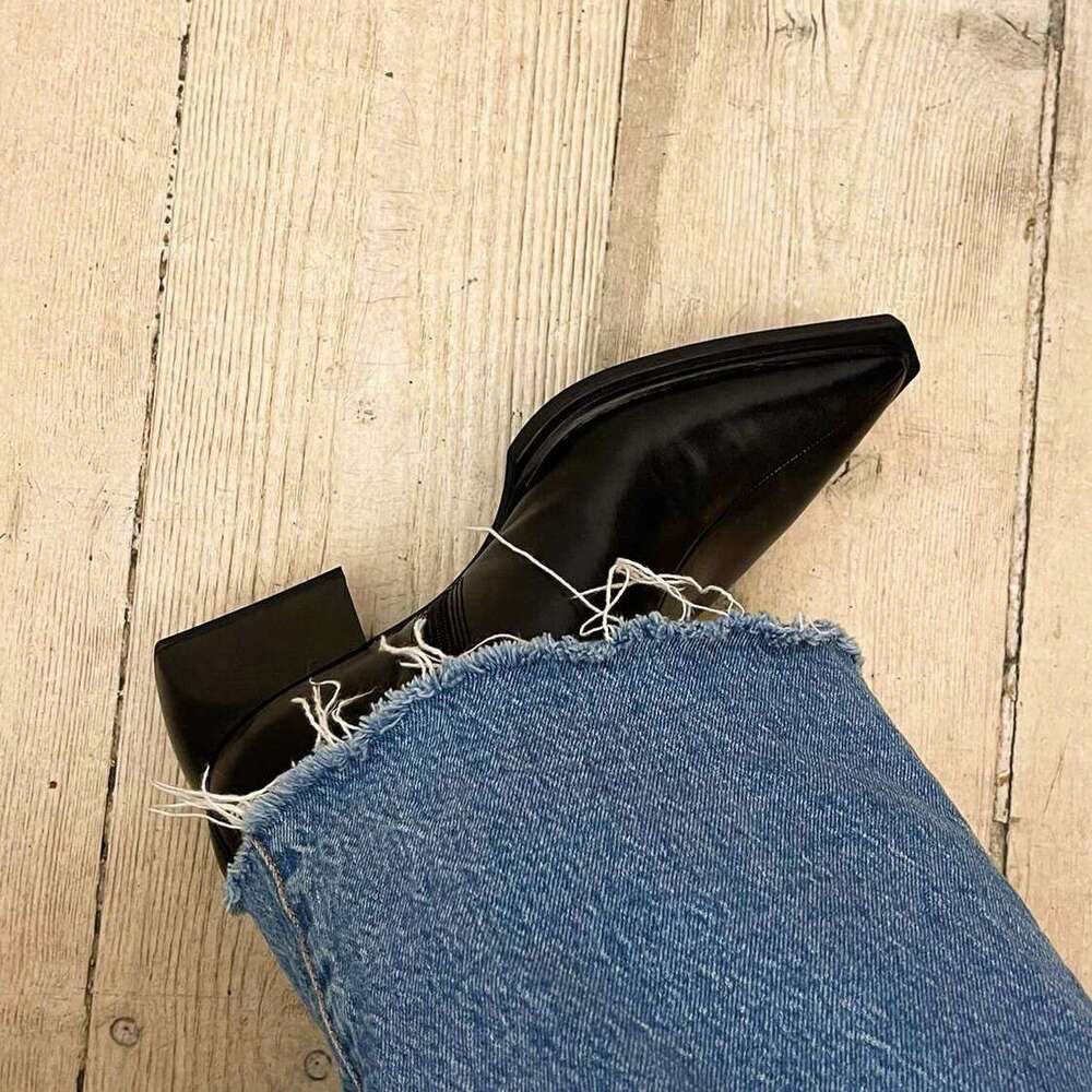 British Style High-End Pointed Toe Chunky Heel Slim Short Martin Women 2024 New Side Zipper Mid-Calf Boots
